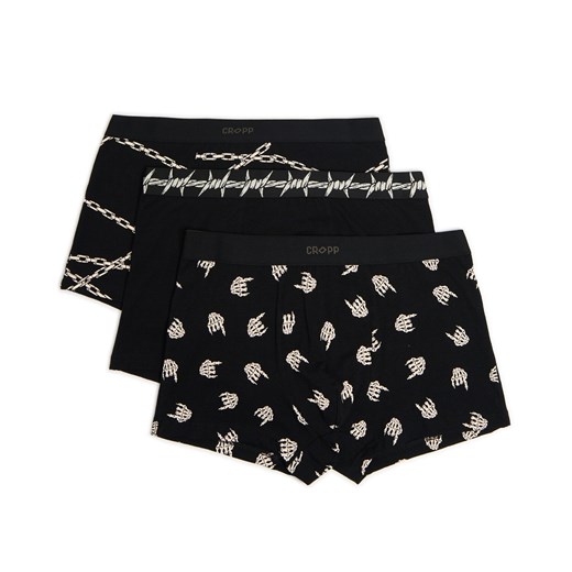 Cropp - 3 pack czarnych bokserek z nadrukiem - czarny Cropp XL Cropp
