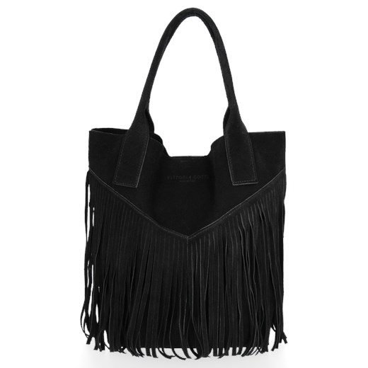 Firmowy Włoski Shopper w stylu Boho Vittoria Gotti Czarna ze sklepu PaniTorbalska w kategorii Torby Shopper bag - zdjęcie 176585342