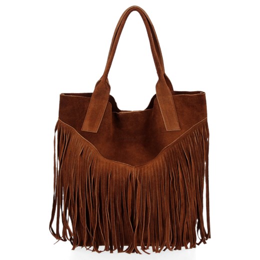 Torebka Skórzana Boho Shopper Bag Vittoria Gotti Brązowa VPOS9 ze sklepu PaniTorbalska w kategorii Torby Shopper bag - zdjęcie 176585364