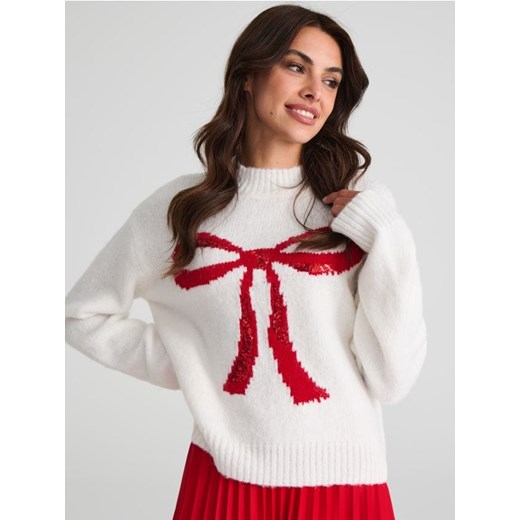 Sinsay - Sweter z motywem kokardy - kremowy ze sklepu Sinsay w kategorii Swetry damskie - zdjęcie 176593782