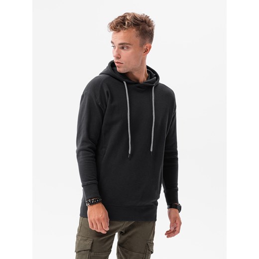 Bluza męska z kapturem ze strukturalnego materiału - czarna V1 B1313 L ombre