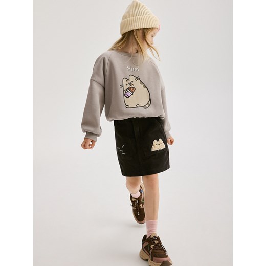 Reserved - Sztruksowa spódnica Pusheen - ciemnoszary ze sklepu Reserved w kategorii Spódnice dziewczęce - zdjęcie 176596054