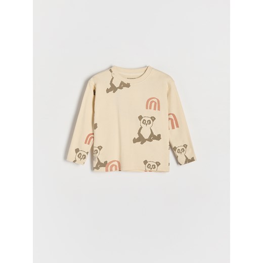 Reserved - Strukturalny longsleeve z nadrukiem - złamana biel ze sklepu Reserved w kategorii T-shirty chłopięce - zdjęcie 176596854