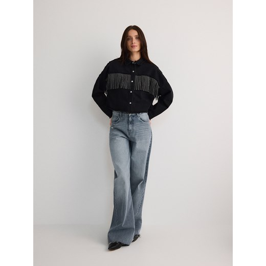 Reserved - Kurtka jeansowa z frędzlami - czarny Reserved XL Reserved