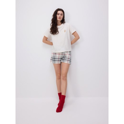 Reserved - Dwuczęściowa piżama z haftem - złamana biel Reserved XS okazja Reserved