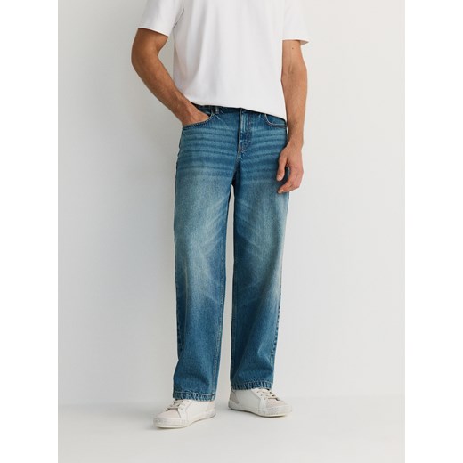 Reserved - Jeansy baggy z efektem sprania - indigo jeans Reserved 29 Reserved