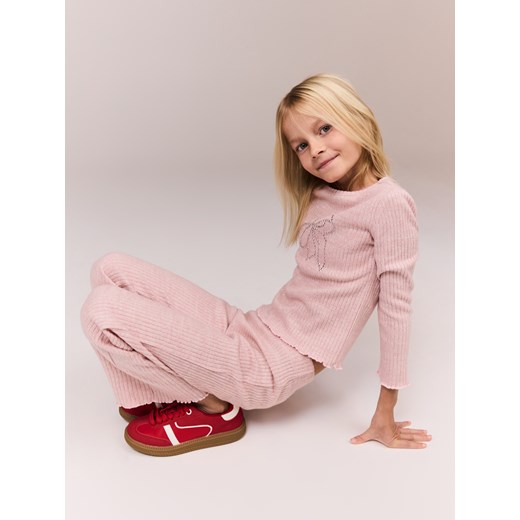 Reserved - Prążkowane spodnie flare - brudny róż Reserved 140 (9 lat) Reserved