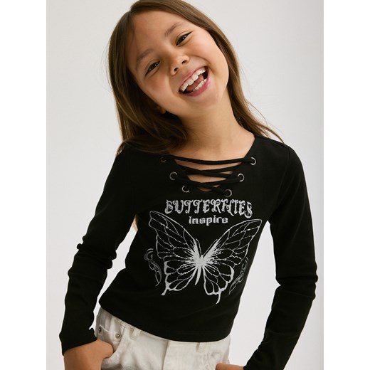 Reserved - Koszulka z nadrukiem - czarny ze sklepu Reserved w kategorii Bluzki dziewczęce - zdjęcie 176600383