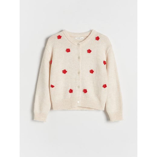 Reserved - Kardigan z kwiatową aplikacją - kremowy Reserved 152 (11 lat) Reserved