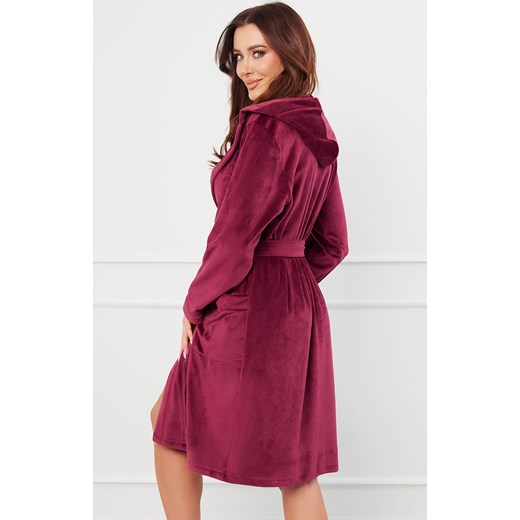 Szlafrok damski bordowy z kapturem Akara, Kolor bordowy, Rozmiar S, Italian Fashion ze sklepu Intymna w kategorii Szlafroki damskie - zdjęcie 176602873