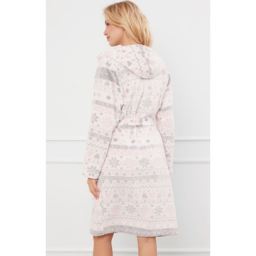 Szlafrok damski z kapturem na długi rękaw Puri, Kolor ecru-szary, Rozmiar M, Italian Fashion ze sklepu Intymna w kategorii Szlafroki damskie - zdjęcie 176602902