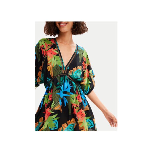 Desigual Sukienka plażowa Tropical Party 24SWMW23 Czarny Loose Fit Desigual XL MODIVO
