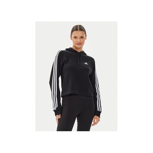 adidas Bluza Essentials 3-Stripes French Terry Crop Hoodie IC8767 Czarny Regular Fit ze sklepu MODIVO w kategorii Bluzy damskie - zdjęcie 176981403