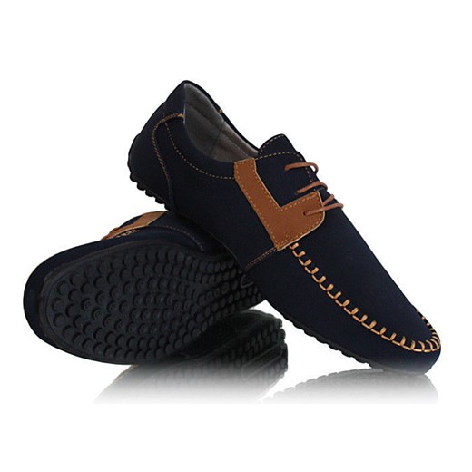 Granatowe pantofle /G2-1 X25 T2364/ pantofelek24 czarny skóra