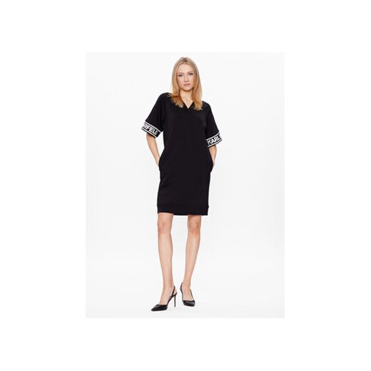 KARL LAGERFELD Sukienka dzianinowa Logo 225W1356 Czarny Relaxed Fit Karl Lagerfeld S MODIVO
