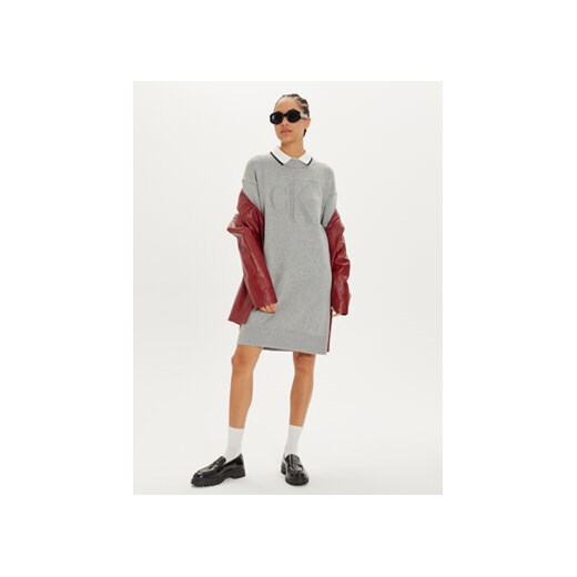 Calvin Klein Jeans Sukienka dzianinowa Intrasia J20J224923 Szary Relaxed Fit S MODIVO