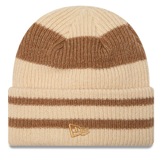 Czapka New Era Stripe Cuff Knit Beanie 60580764 Beżowy ze sklepu eobuwie.pl w kategorii Czapki zimowe damskie - zdjęcie 177404052