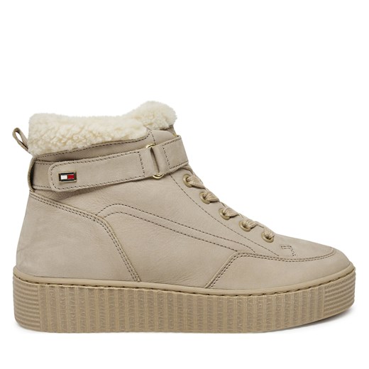 Sneakersy Tommy Hilfiger Faux Fur Nubuck Low Lace-Up FW0FW08172 Beżowy Tommy Hilfiger 38 eobuwie.pl