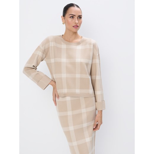 Mohito - Beżowy sweter w kratę - beżowy ze sklepu Mohito w kategorii Swetry damskie - zdjęcie 177446592