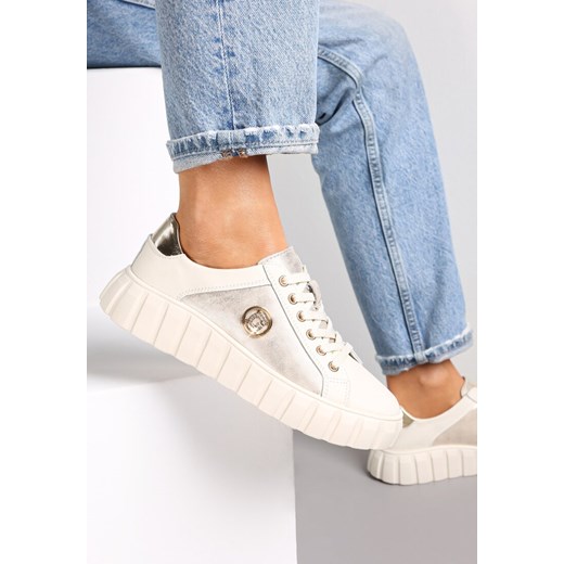 Beżowo-Złote Sznurowane Sneakersy ze Skóry Breana ze sklepu renee.pl w kategorii Buty sportowe damskie - zdjęcie 177446840