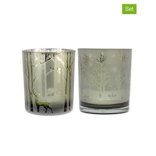 SiL Interiors Świeczniki (2 szt.) &quot;Deer/Tree&quot; w kolorze zielonym - wys. 10 x Ø 8,8 cm ze sklepu Limango Polska w kategorii Świeczniki - zdjęcie 177472802