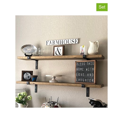 HanahHome Regały ścienne (2 szt.) &quot;LAM006&quot; w kolorze brązowo-czarnym - 60 x 16 x 14 cm ze sklepu Limango Polska w kategorii Regały i witryny - zdjęcie 177486164