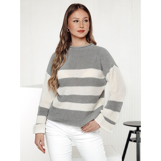 Sweter damski LINEZZA szaro-biały Dstreet MY2386 ze sklepu DSTREET.PL w kategorii Swetry damskie - zdjęcie 177507842