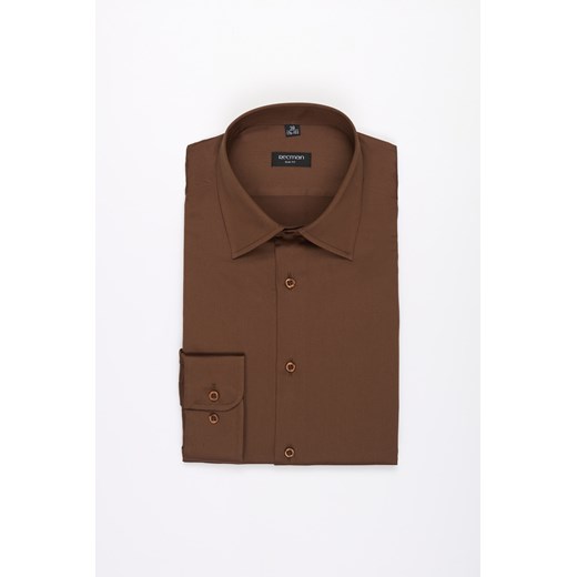 KOSZULA VERSONE 3225D DŁUGI RĘKAW SLIM FIT BRĄZOWA ze sklepu Recman w kategorii Koszule męskie - zdjęcie 177534991