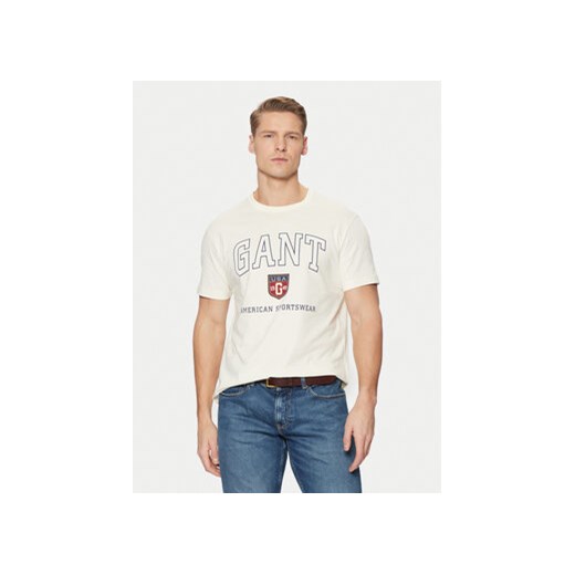 Gant T-Shirt 2003290 Écru Regular Fit ze sklepu MODIVO w kategorii T-shirty męskie - zdjęcie 177541092