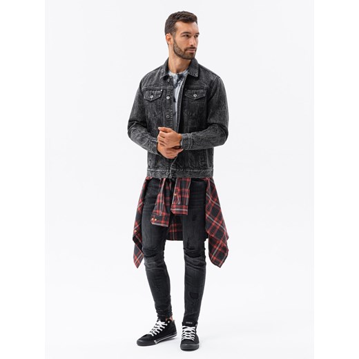 Kurtka męska jeansowa katana - czarna V3 OM-JADJ-0123 L promocyjna cena ombre