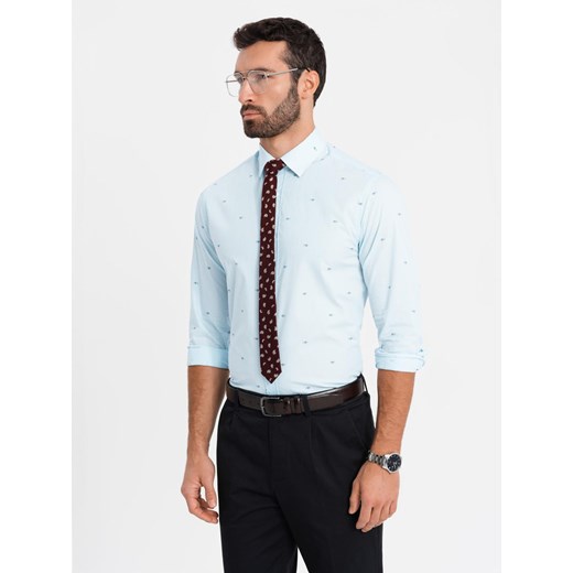 Klasyczna męska bawełniana koszula SLIM FIT w rybki - błękitna V4 OM-SHCS-0156 S ombre wyprzedaż