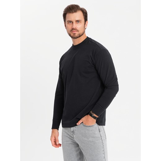 Męski longsleeve bawełniany LOOSE FIT z okrągłym dekoltem – czarny V1 OM-LSBC-0129 ze sklepu ombre w kategorii T-shirty męskie - zdjęcie 177558843