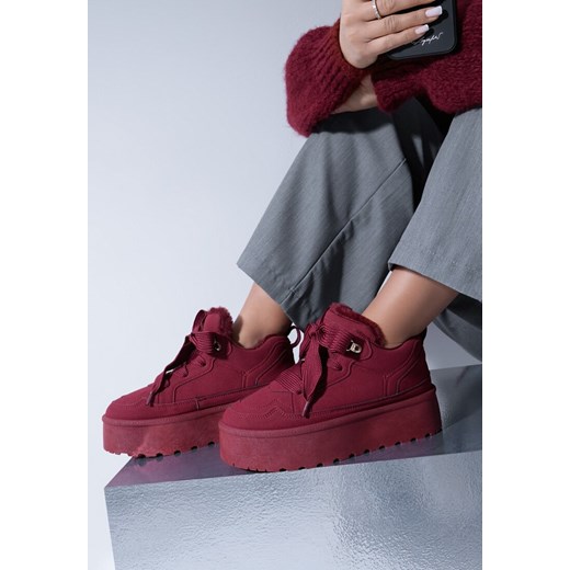 Bordowe Sneakersy Vices Stylizowane na Śniegowce na Platformie Obszyte Futerkiem Naleris ze sklepu renee.pl w kategorii Buty sportowe damskie - zdjęcie 177562763