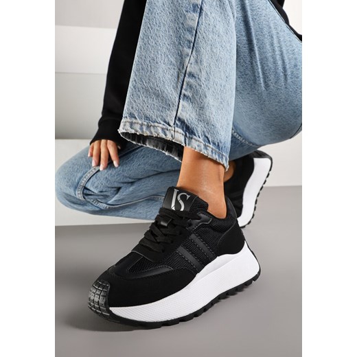 Czarne Sznurowane Sneakersy Vices na Platformie z Ozdobnymi Paskami Seliniel ze sklepu renee.pl w kategorii Buty sportowe damskie - zdjęcie 177562784
