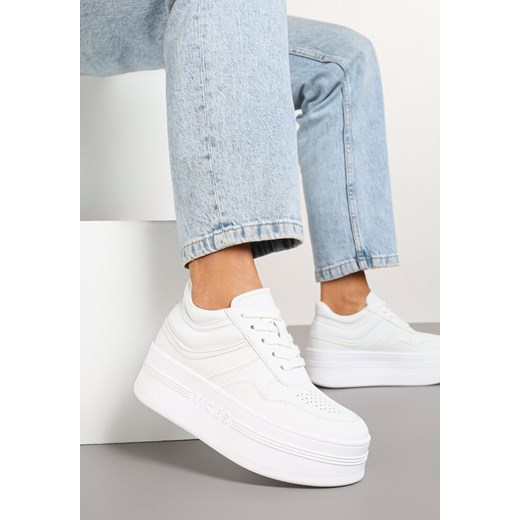 Białe Sneakersy Vices na Platformie z Tłoczonym Napisem ze Sznurowaniem Eanneth ze sklepu renee.pl w kategorii Buty sportowe damskie - zdjęcie 177562820