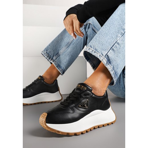 Czarne Sneakersy Vices na Platformie Ozdobione Metaliczną Aplikacją Nelviera ze sklepu renee.pl w kategorii Buty sportowe damskie - zdjęcie 177562940