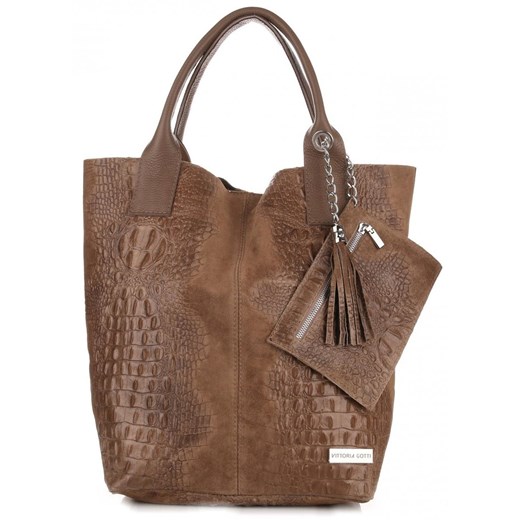 Torebki Skórzane VITTORIA GOTTI Made in Italy Shopper bag Aligator Ziemista ze sklepu PaniTorbalska w kategorii Torby Shopper bag - zdjęcie 177563130