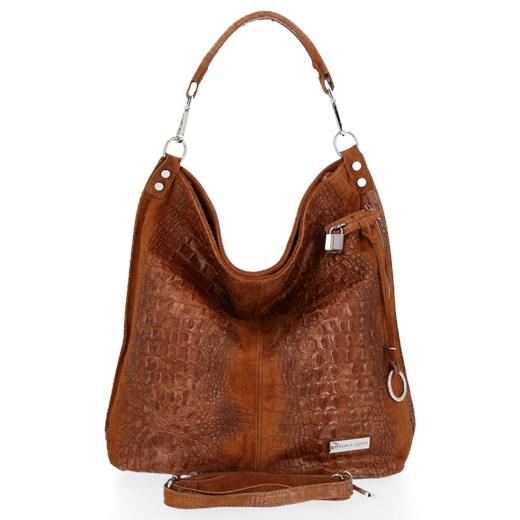 Firmowa Torba Skórzana Vittoria Gotti Made in Italy w rozmiarze XL motyw Aligatora Ruda ze sklepu PaniTorbalska w kategorii Torby Shopper bag - zdjęcie 177563133
