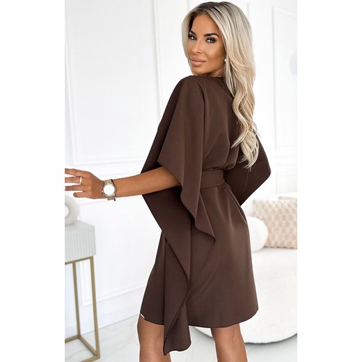 Sukienka motyl z wiązaniem w pasie czekoladowa 287-33 Sofia, Kolor czekoladowy, Rozmiar 2XL/3XL, Numoco ze sklepu Primodo w kategorii Sukienki - zdjęcie 177564374