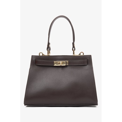 Estro: Ciemnobrązowa torebka-kuferek z włoskiej skóry naturalnej Premium ze sklepu Estro w kategorii Kuferki - zdjęcie 177564624