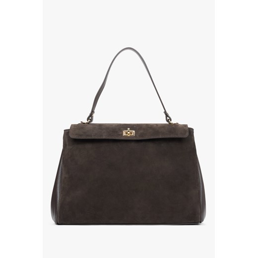 Estro: Ciemnobrązowa torba damska typu kuferek z włoskiego weluru naturalnego Estro One Size Estro