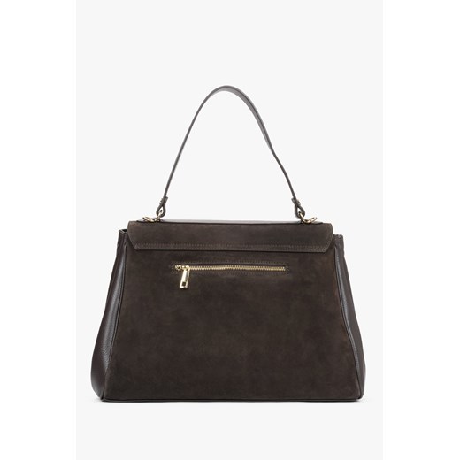 Estro: Ciemnobrązowa torba damska typu kuferek z włoskiego weluru naturalnego Estro One Size Estro