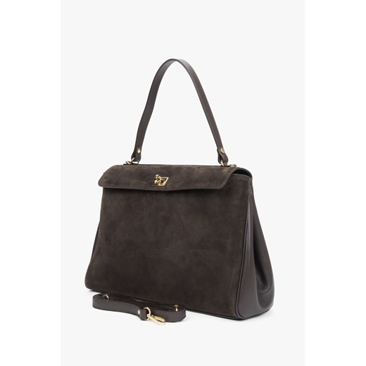 Estro: Ciemnobrązowa torba damska typu kuferek z włoskiego weluru naturalnego Estro One Size Estro