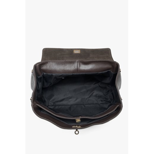 Estro: Ciemnobrązowa torba damska typu kuferek z włoskiego weluru naturalnego Estro One Size Estro