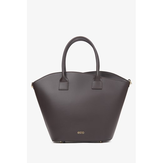 Estro: Ciemnobrązowa torebka damska typu shopper z włoskiej skóry naturalnej Premium ze sklepu Estro w kategorii Torby Shopper bag - zdjęcie 177564784