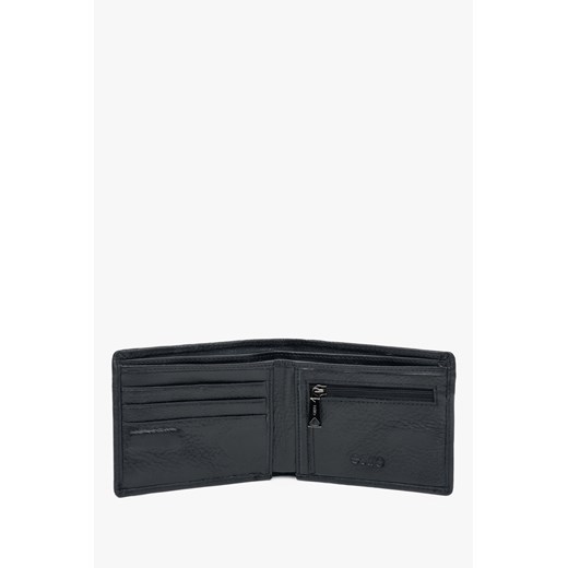 Estro: Czarny portfel męski ze skóry naturalnej z subtelnym logo marki Estro One Size promocja Estro