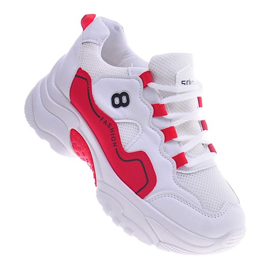 Sznurowane biało czerwone buty sportowe /B5-3 11348 T297/ Pantofelek24 38 promocja Pantofelek24.pl
