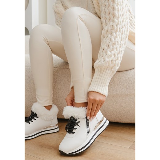 Białe Botki Sneakersy na Grubej Podeszwie z Futerkiem Biqilee ze sklepu born2be.pl w kategorii Buty sportowe damskie - zdjęcie 177571843