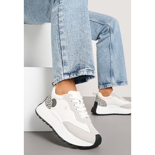 Białe Sneakersy Vices na Grubej Podeszwie z Motywem Panterki i Naszywką Selarisa ze sklepu born2be.pl w kategorii Buty sportowe damskie - zdjęcie 177572584