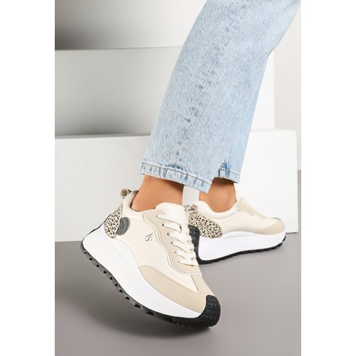 Beżowe Sneakersy Vices na Grubej Podeszwie z Motywem Panterki i Naszywką Selarisa ze sklepu born2be.pl w kategorii Buty sportowe damskie - zdjęcie 177572590